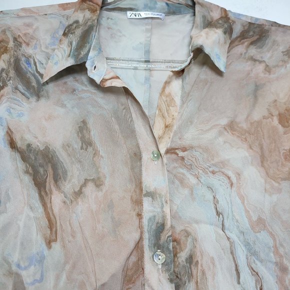 Zara Marble Print Blouse - Cream and Brown - Picture 5 of 13